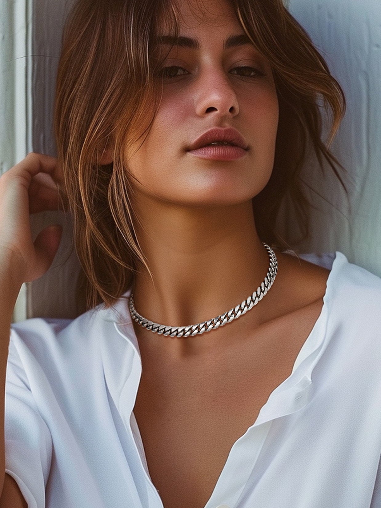 Curb Cuban Link Chain Necklaces for Men Jewelry 28Inch Stainless Steel Color Jewelry Gift for Dad Son